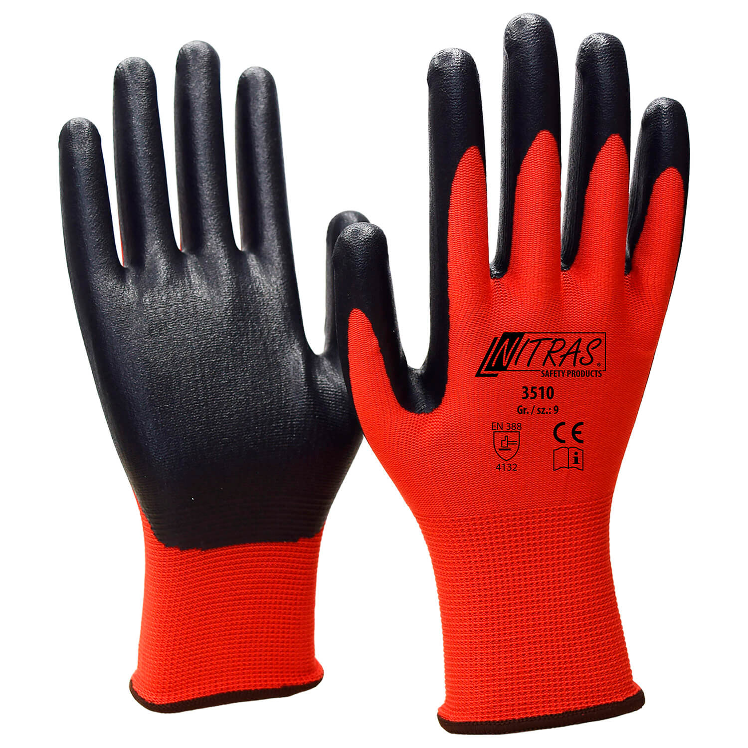 Перчатки нейлоновые с 1-м нитриловым покрытием (красно-черные) (УТ4621)