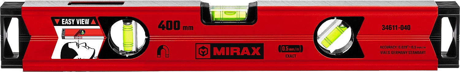 Уровень магнитный с зеркальным глазком MIRAX 400мм (34611-040)  (УТ7875)